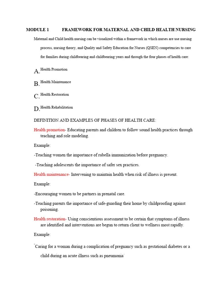 Module 1 Framework For Maternal And Child Health Nursing | PDF ...