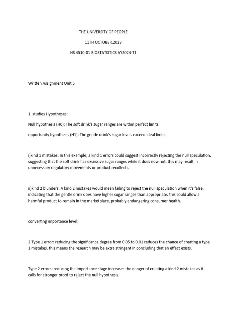 Biostatistics Unit 5 | PDF | Type I And Type Ii Errors