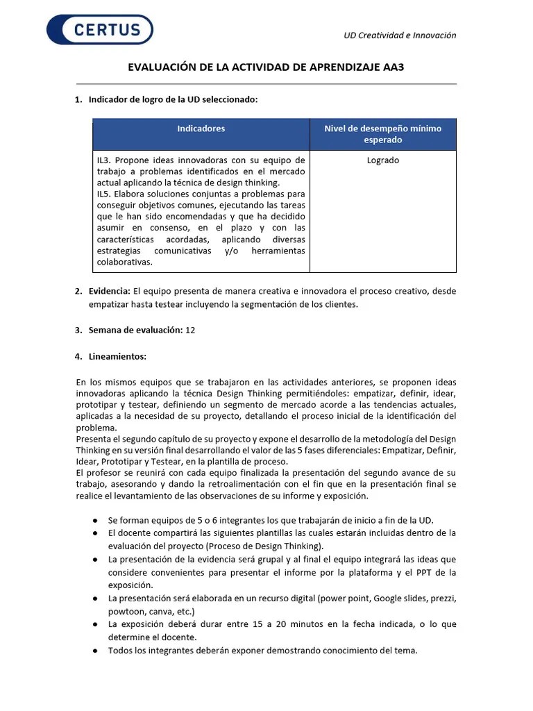 Evaluación De AA3 | PDF | Evaluación | Creatividad