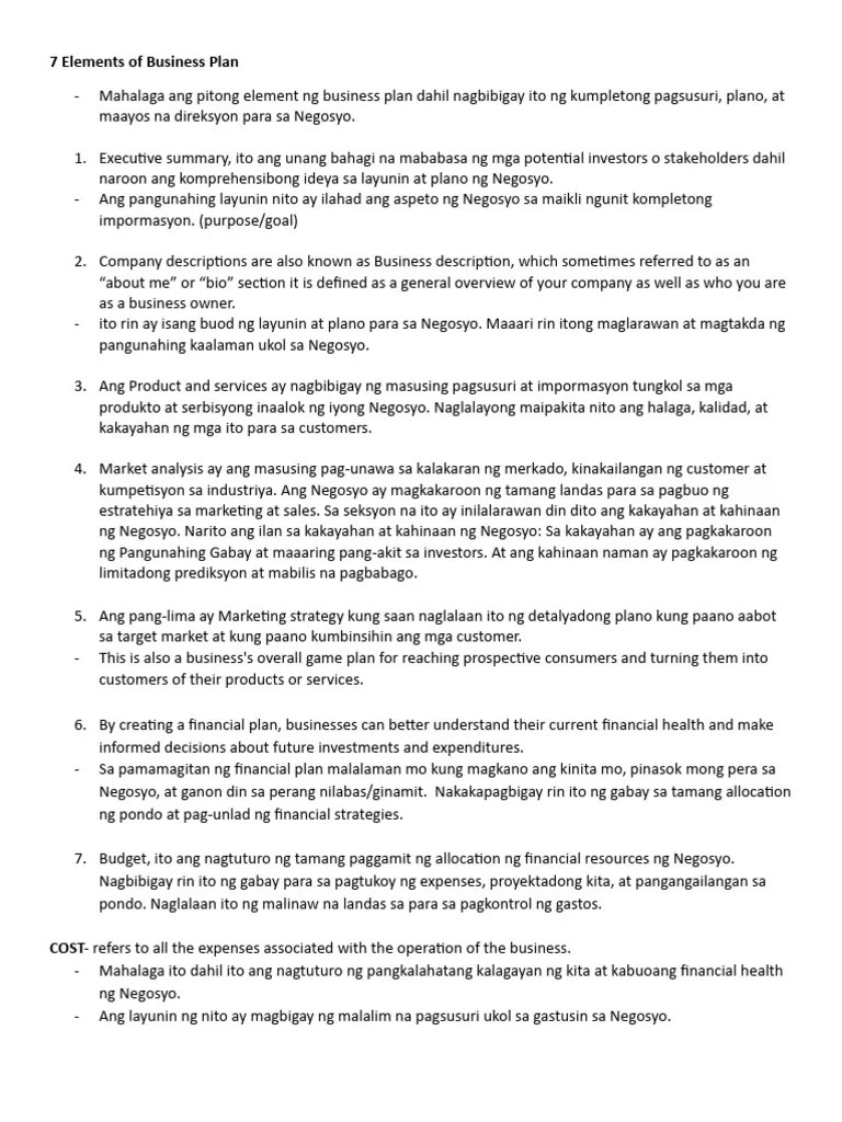 7 Elements Of Business Plan | PDF