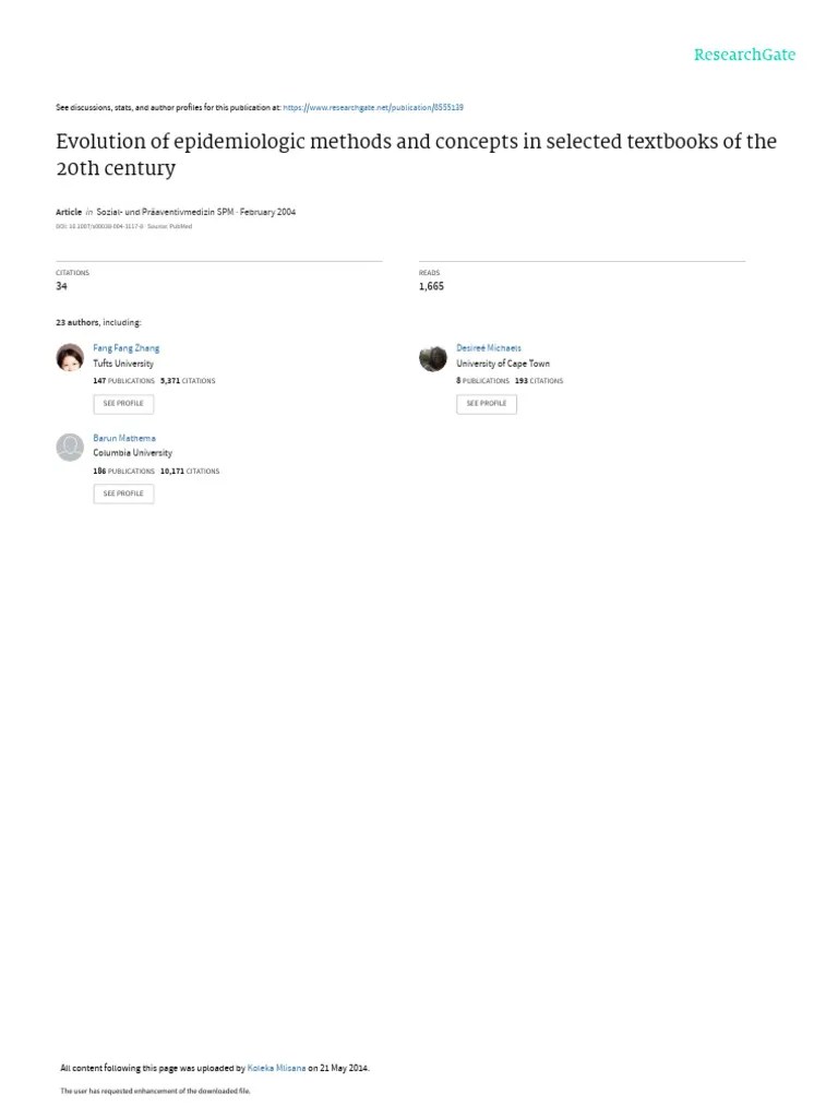 Evolution Of Epidemiologic Methods And Concepts In Selected Textbooks ...