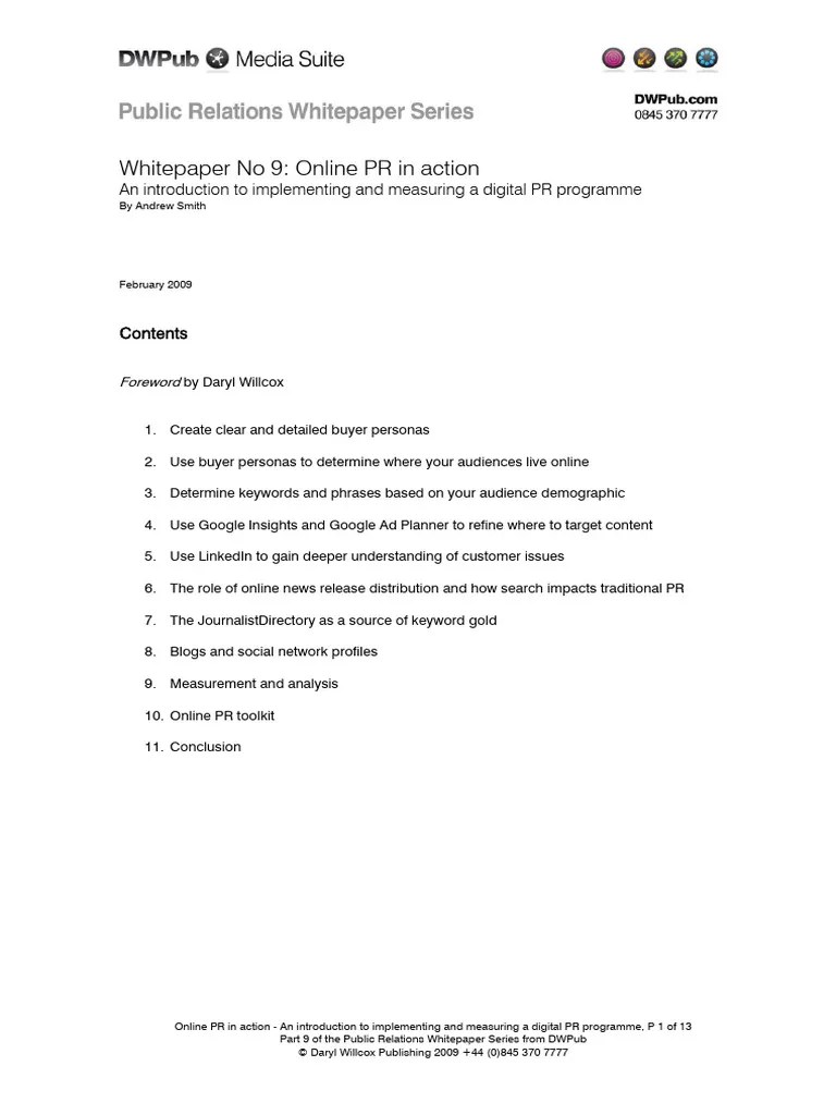 Var WWW Dwpub - Com Htdocs Docs Whitepapers DWPub Public Relations Whitepaper9 Online PR In ...