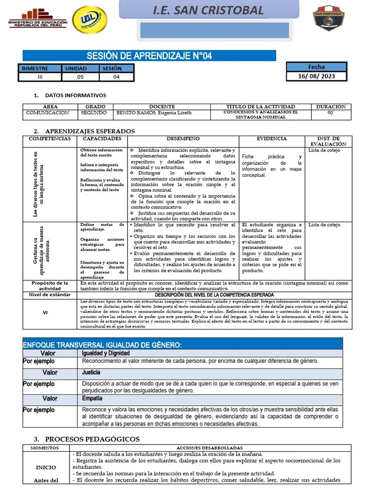 Comunicación 2° - Sesión De Aprendizaje 03 | PDF | Aprendizaje | Evaluación
