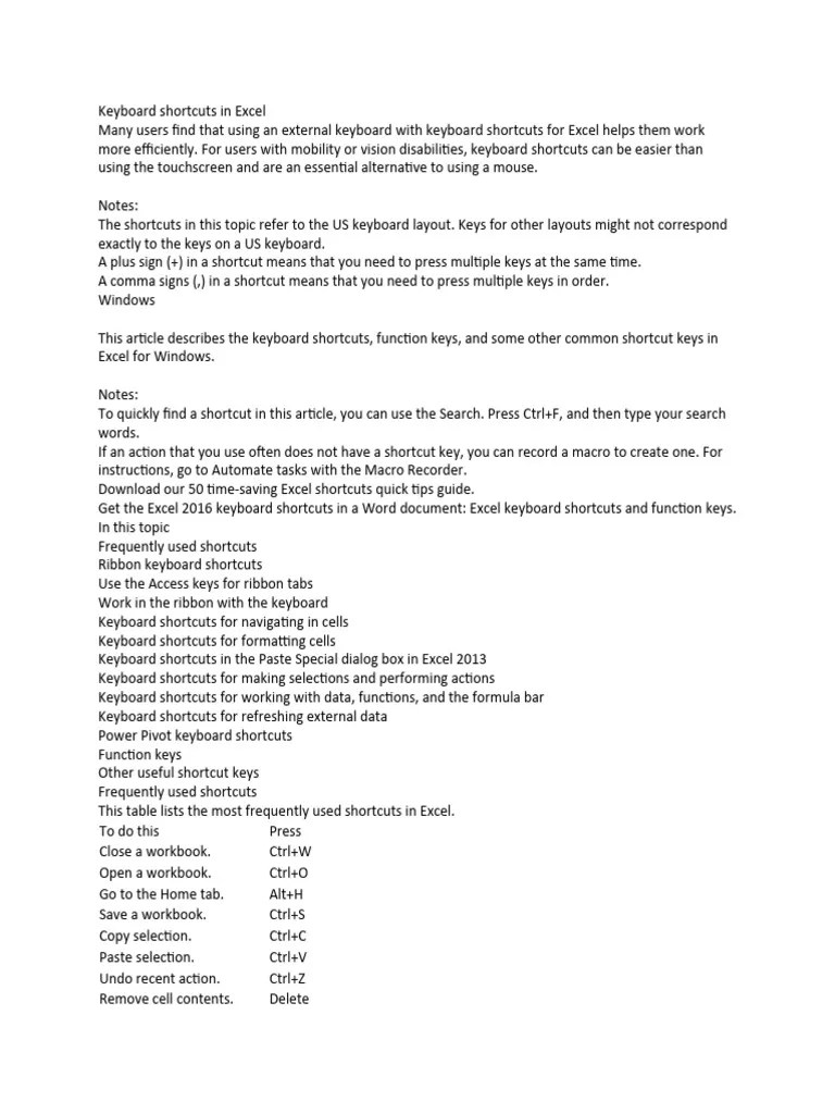 Keyboard Shortcuts In Excel | PDF | Microsoft Excel | Computer Keyboard