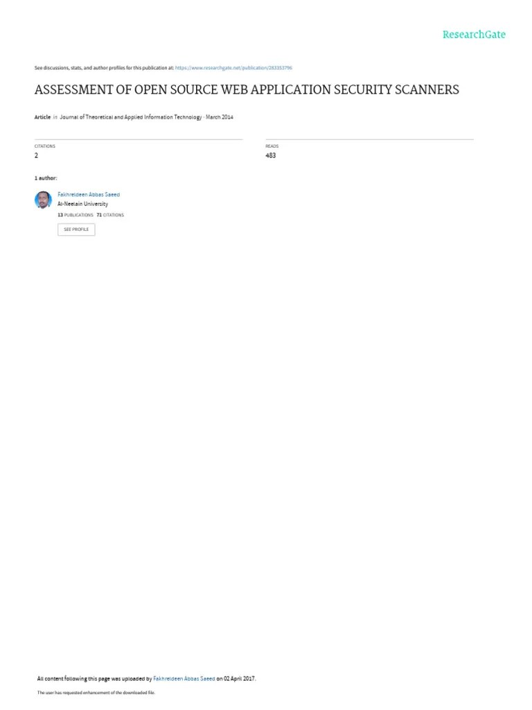 Assessment Of Open Source Web Application Security Scanners | PDF ...
