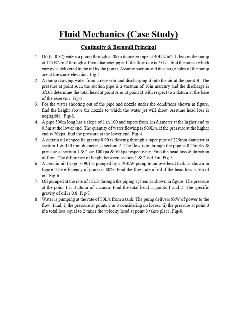 Case Study - Fluid Mechanics - Bernouli Equation-1 | PDF | Home ...