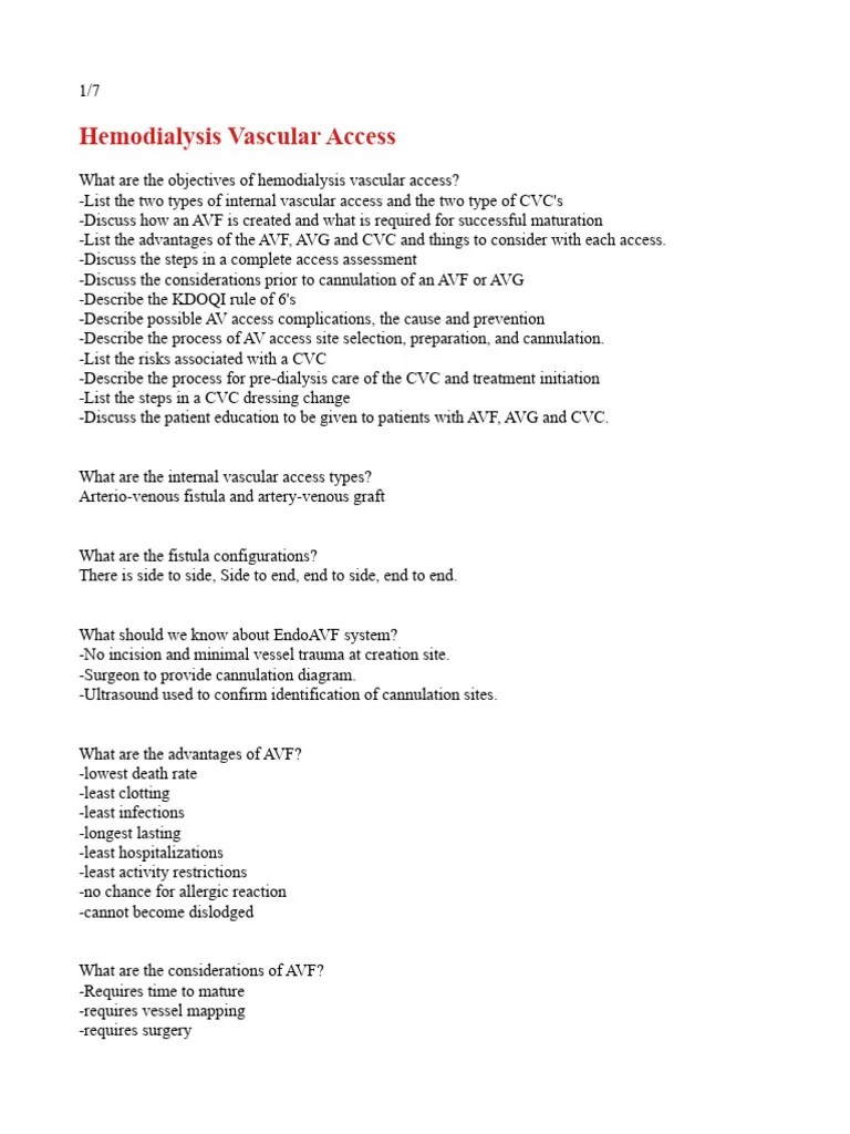 Hemodialysis Vascular Access Questions | PDF | Clinical Medicine ...