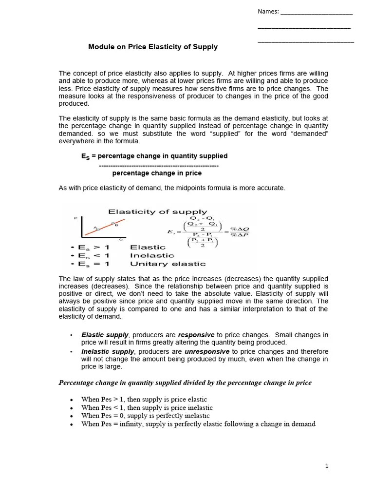 Lesson 10 - Module 1 - Supply Elasticity | PDF | Price Elasticity Of ...
