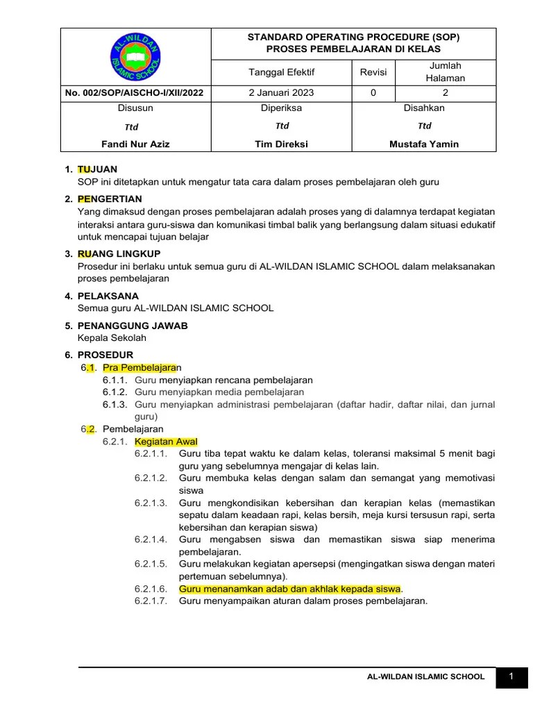 002 SOP PROSES PEMBELAJARAN DI KELAS | PDF