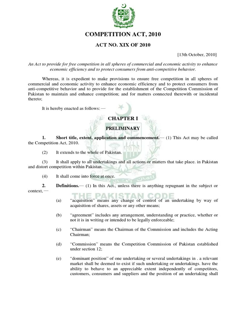Competition Act, 2010 | PDF | Audit | Mergers And Acquisitions