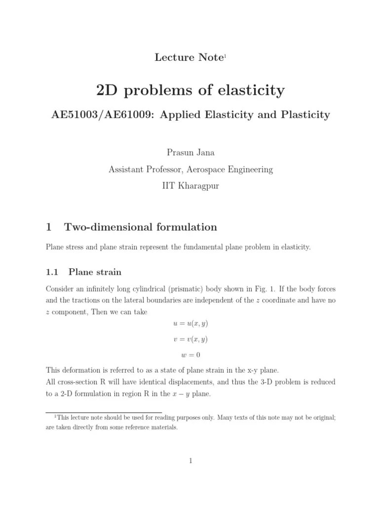 2D Problems Of Elasticity | PDF | Stress (Mechanics) | Elasticity (Physics)