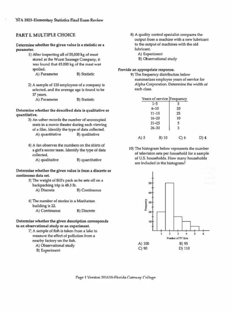 STA 2023 Final Exam Review | PDF