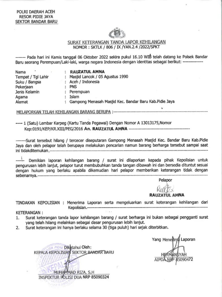 Surat Keterangan Kehilangan | PDF