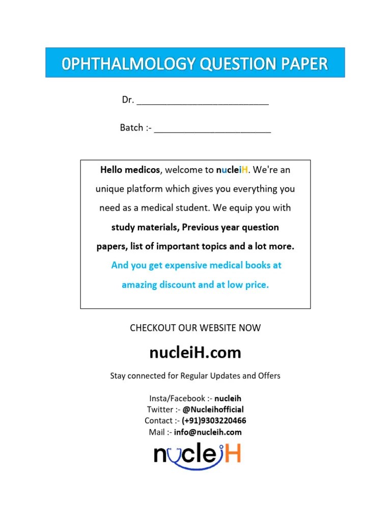 Ophthalmology Previous Year Question Papers | PDF | Glaucoma ...