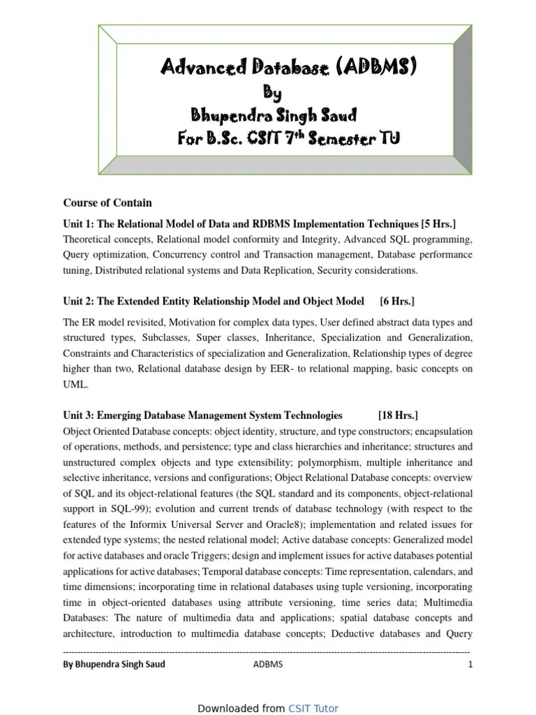 Advanced Database Note | PDF | Databases | Relational Database