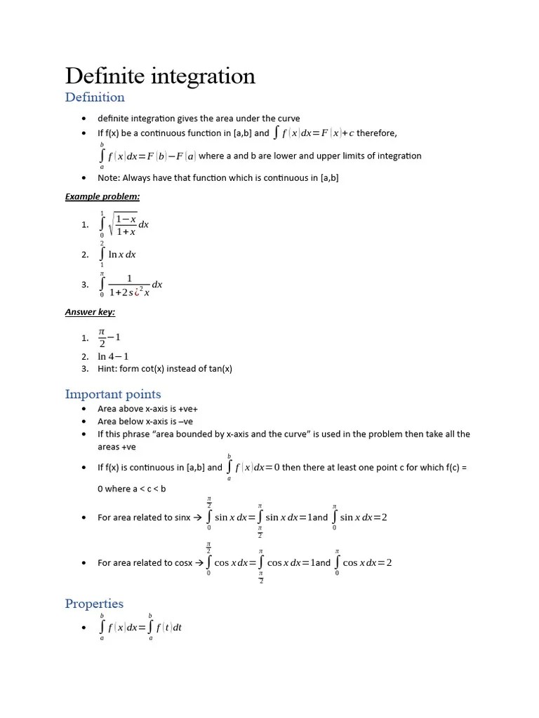 Definite Integration | PDF | Mathematical Concepts | Differential Geometry