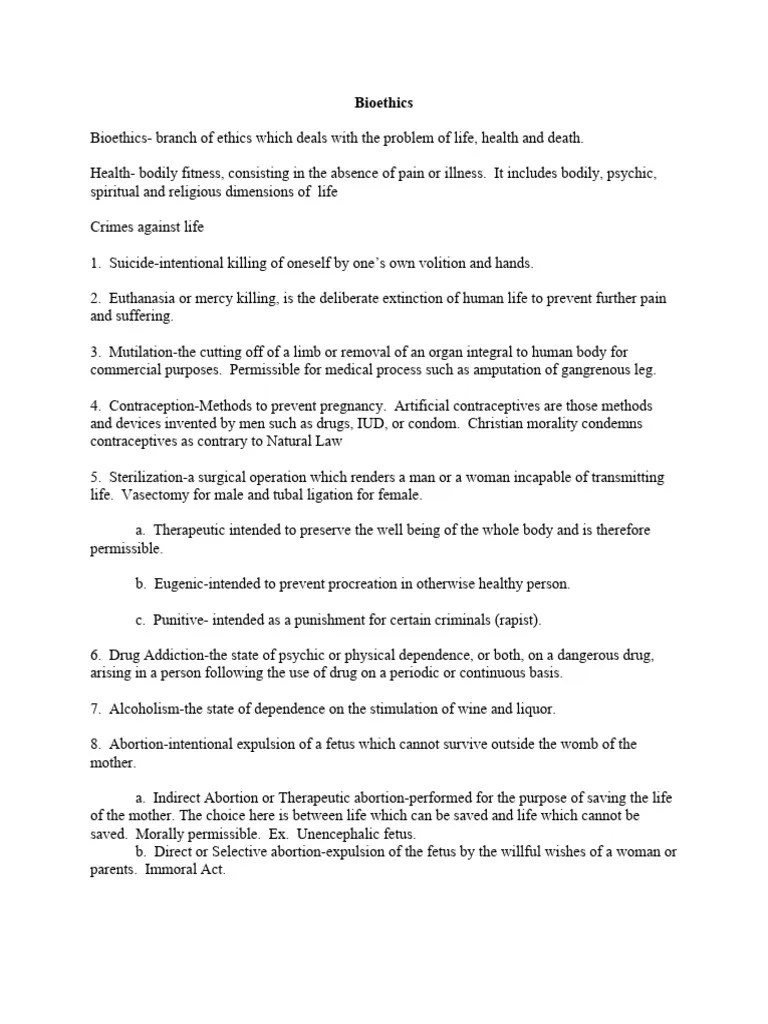 Bioethics Notes | PDF | Birth Control | Organ Donation