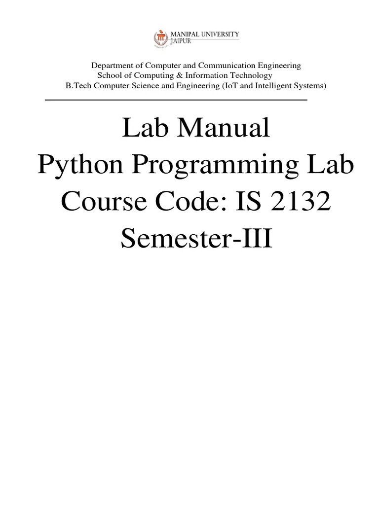 Pyhton Lab Manual IS2132 July-Dec2023 | PDF | Engineering | Python ...