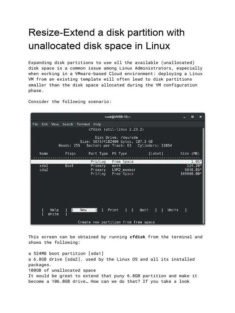 Resize-Extend A Disk Partition With Unallocated Disk Space In Linux ...