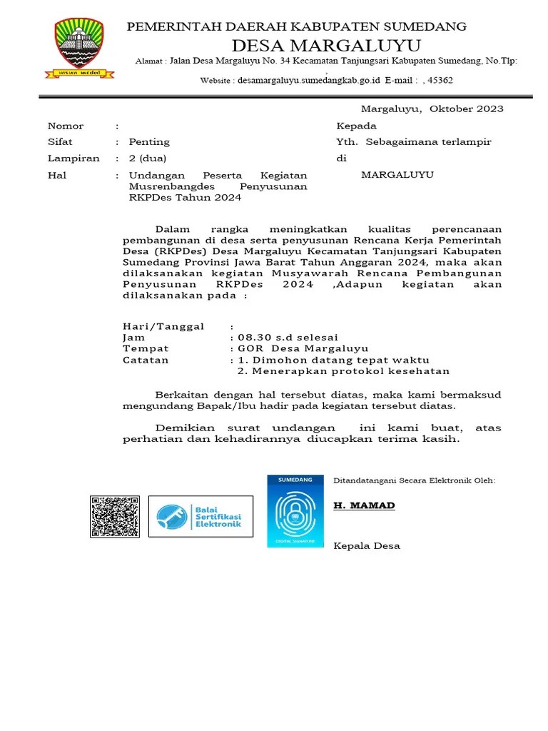 Surat Musrenbangdes Tahun 2024 | PDF