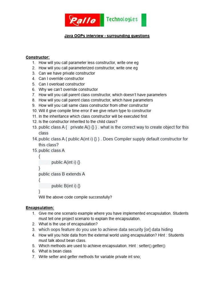 Java OOPs Interview - Surrounding Questions - V2 | PDF | Class ...