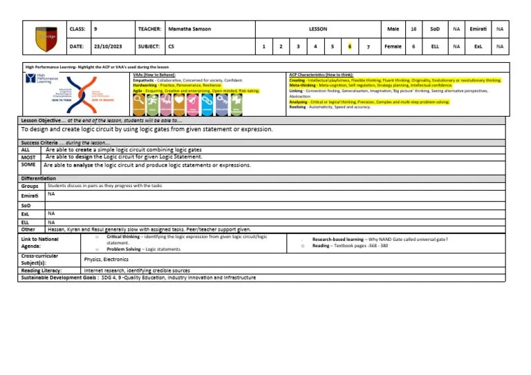 10CS - Boolean Logic-Lesson Plan | PDF | Logic Gate | Thought