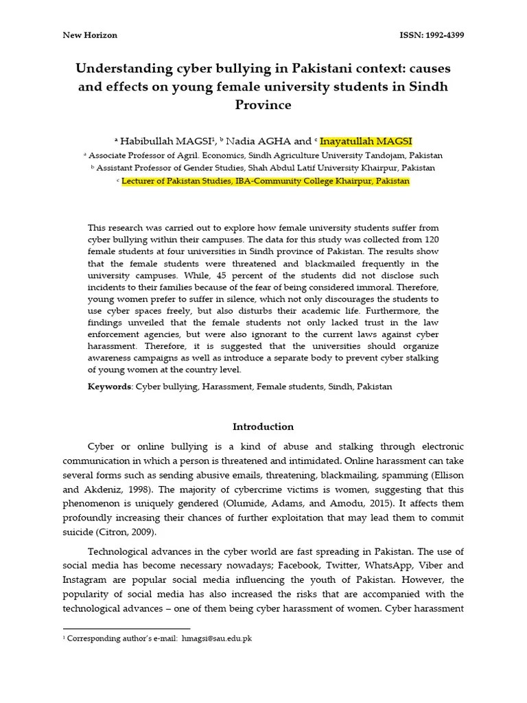 Understanding Cyber Bullying In Pakistani Context Causes And Effects On ...