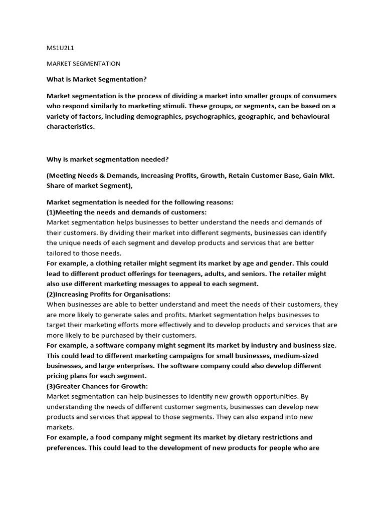 Ms1u2l1 (Market Segmentation) | PDF | Market Segmentation | Marketing