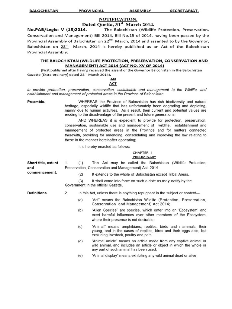 Balochistan Wildlife Act152014 | PDF | Conservation Biology | Cites