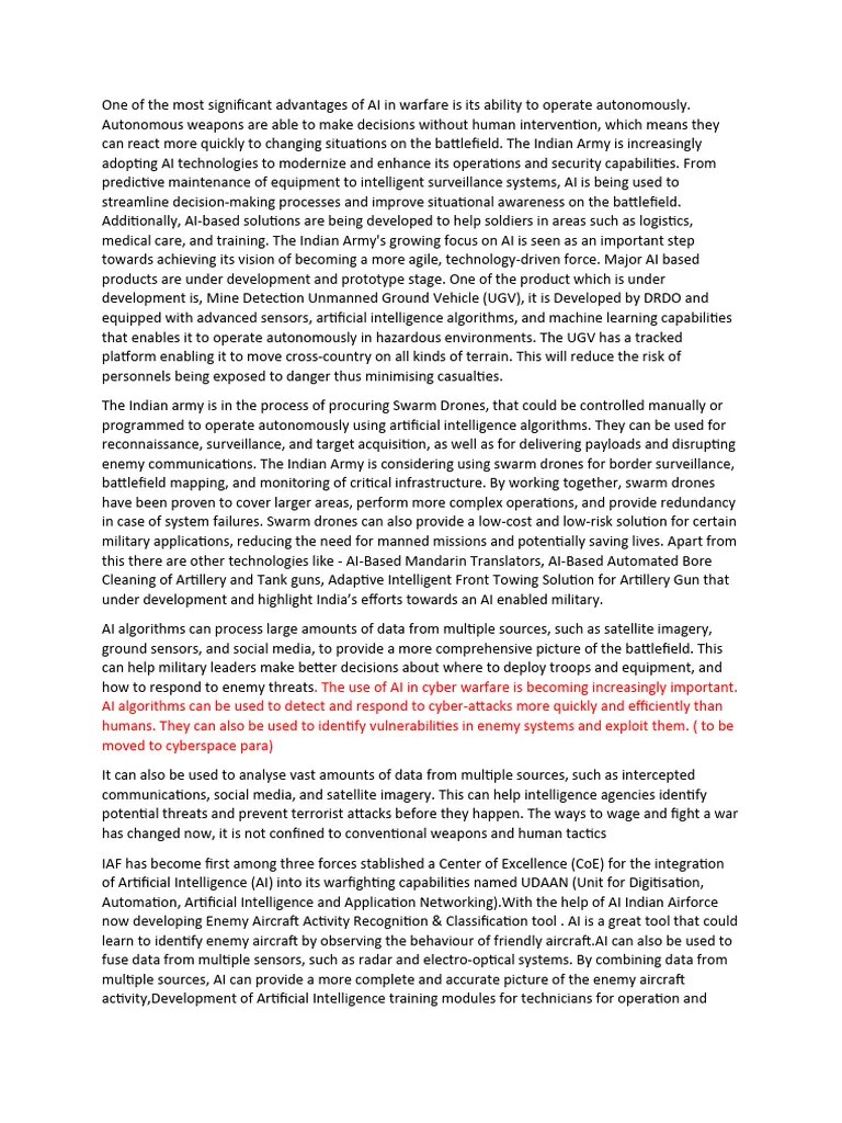 One Of The Most Significant Advantages Of AI In Warfare Is Its Ability ...