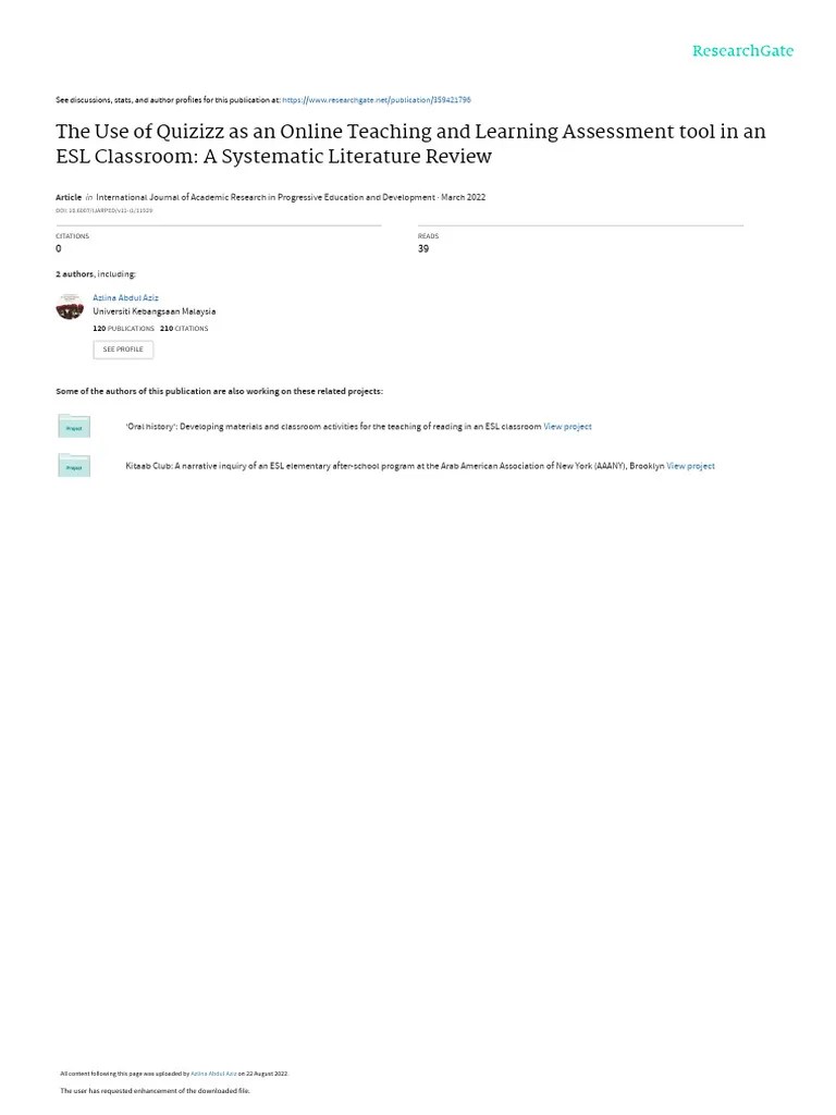 4the Use Of Quizizz As An Online Teaching And Learning Assessment Tool In An ESL Classroom A ...