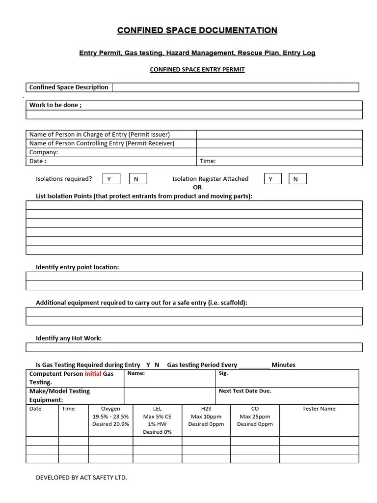 Confined Space Entry Permit | PDF | Hazards | Emergency Management