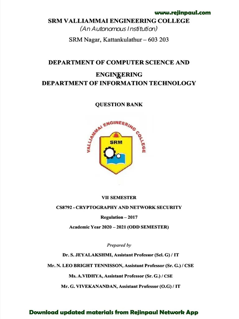 PDF Cs8792 Cryptography And Network Security - Compress | PDF ...