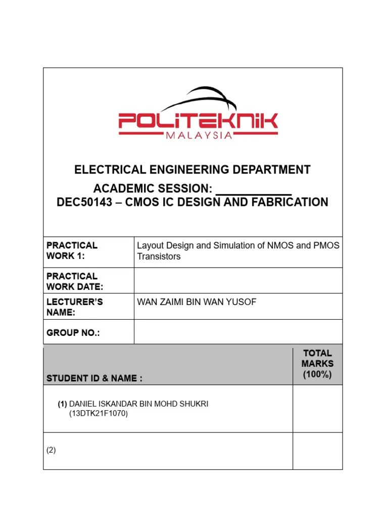 Pw1 Cmos Daniel F1070 | PDF | Mosfet | Field Effect Transistor