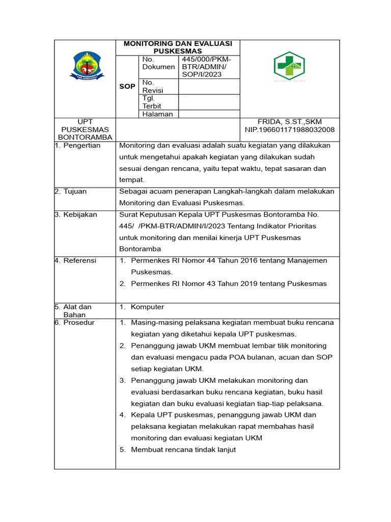 CONTOH SOP FIX EP.b) .1 SOP Monitoring Dan Evaluasi | PDF