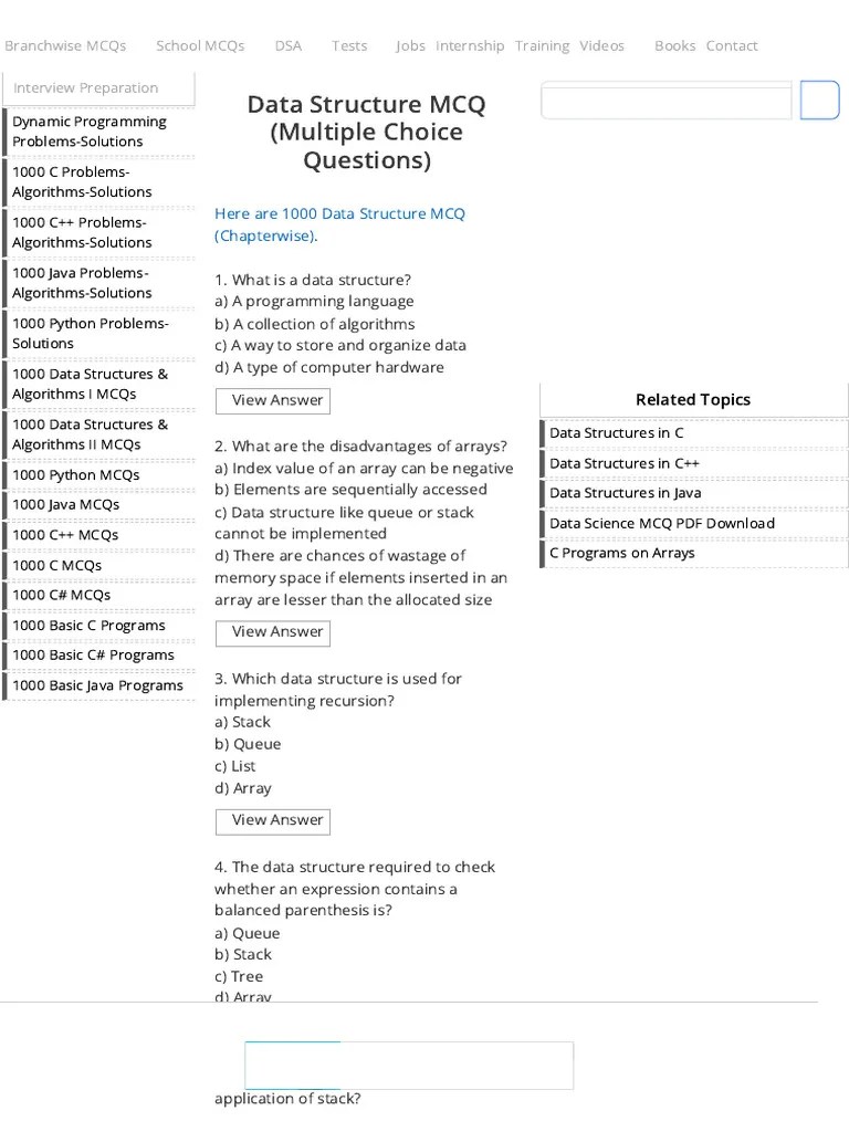 Data Structure MCQ (Multiple Choice Questions) - Sanfoundry | PDF | Multiple Choice | Software ...