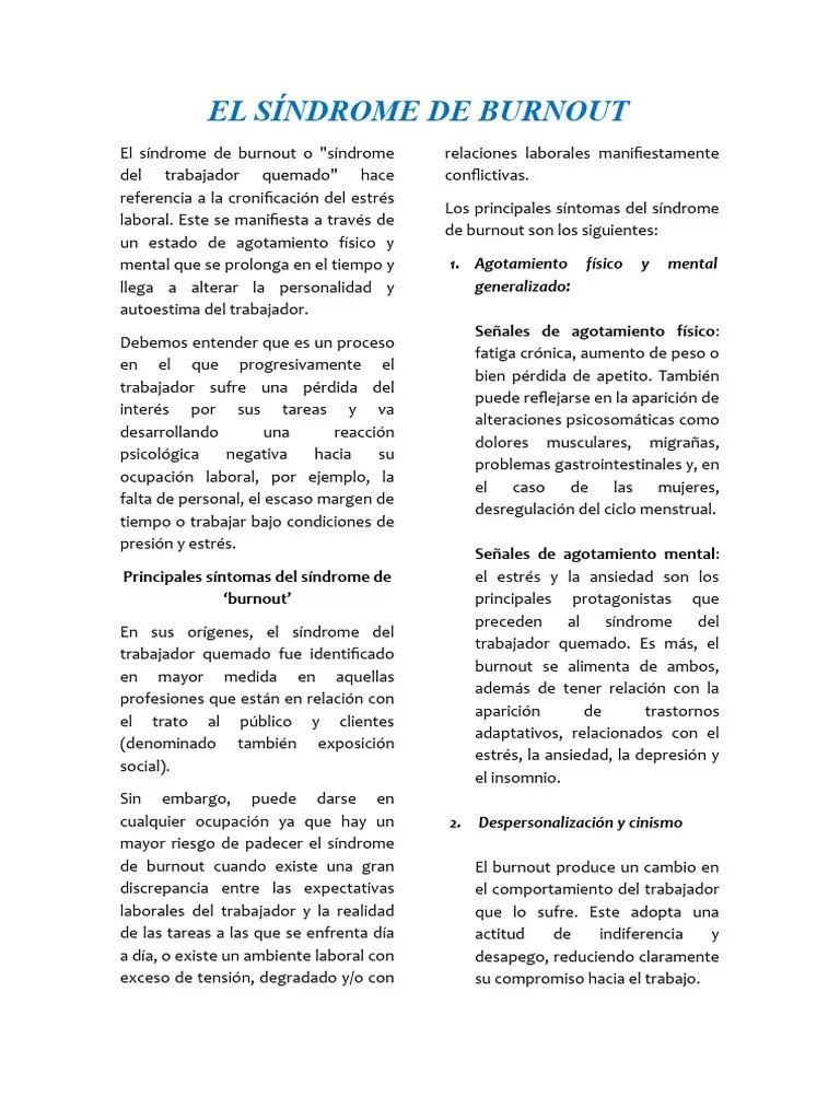 El Síndrome De Burnout | PDF | Burnout Ocupacional | Estrés (biología)