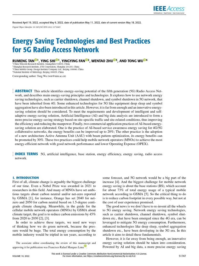 Energy Saving Technologies And Best Practices For 5G Radio Access ...