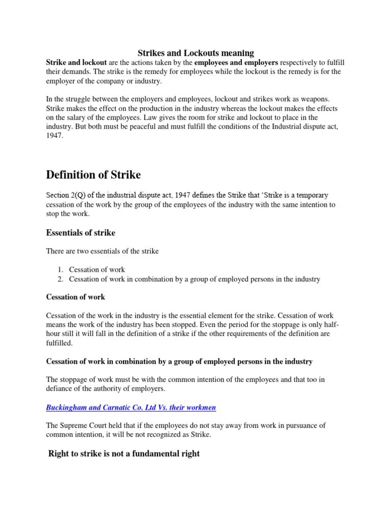 Strikes And Lockouts Meaning | PDF | Lockout (Industry) | Strike Action