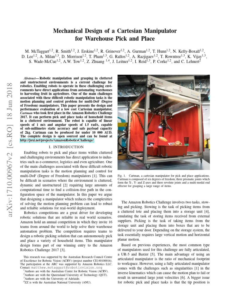 Mechanical Design Of A Cartesian Manipulator | PDF | Robotics | Cartesian Coordinate System