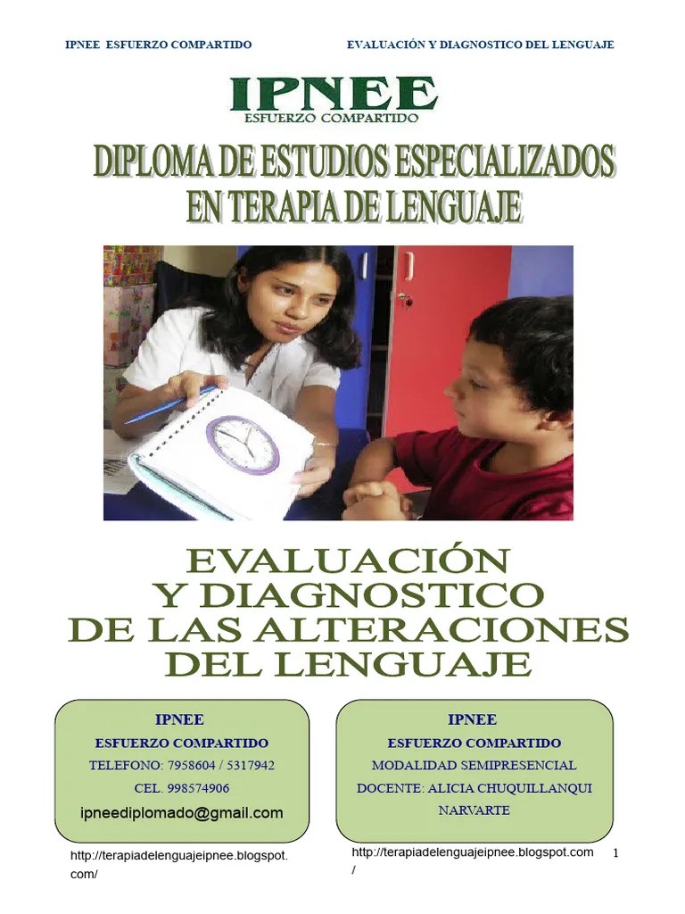 Curso De Evaluacion Y Diagnostico Del Lenguaje 2016 | PDF | Diagnostico Medico | Evaluación