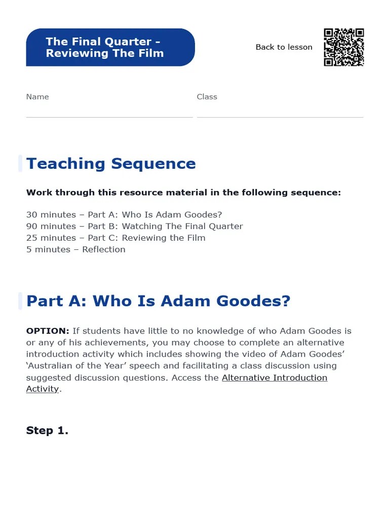 The Final Quarter - Reviewing The Film - Lesson Plan | PDF | Indigenous ...