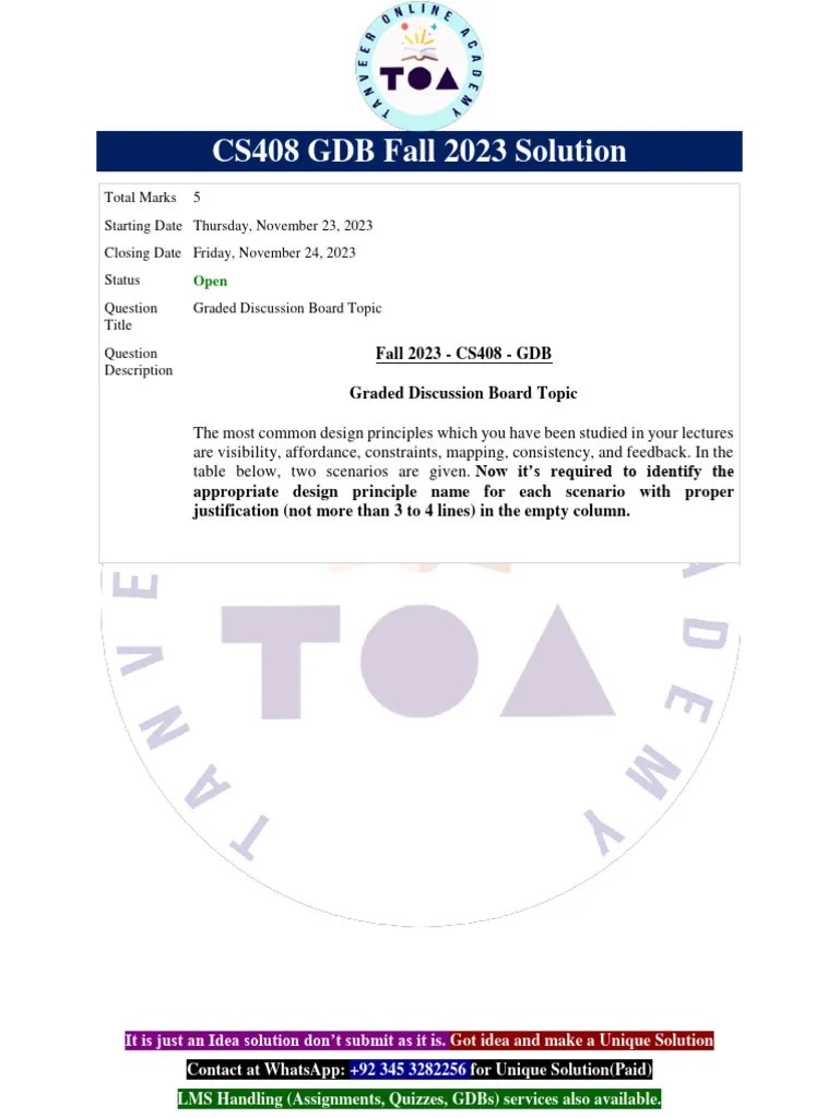 CS408 GDB Fall 2023 Idea Solution By Tanveer Online Academy | PDF ...