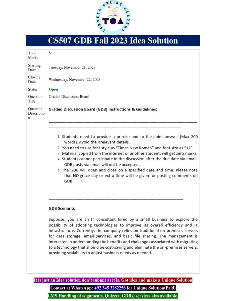 CS507 GDB Fall 2023 Idea Solution By Tanveer Online Academy | PDF ...