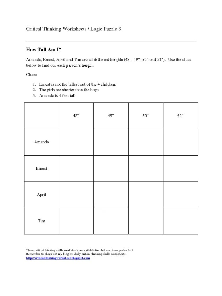logic puzzles worksheets for kids pdf