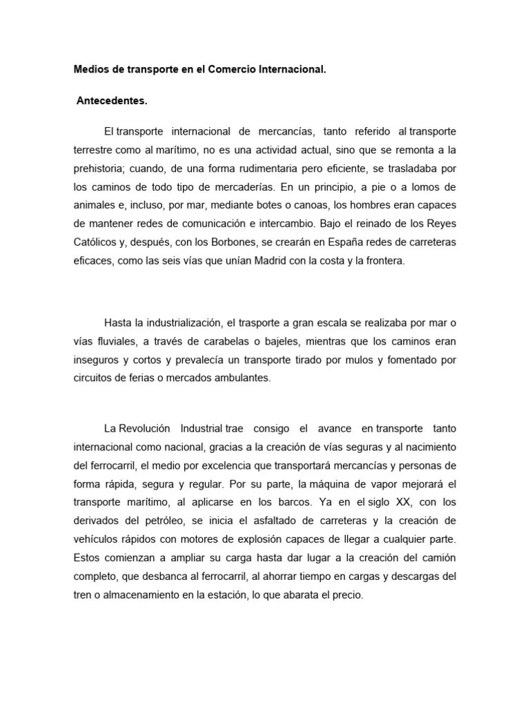 Medios De Transporte En El Comercio Internacional | PDF | Transporte ...
