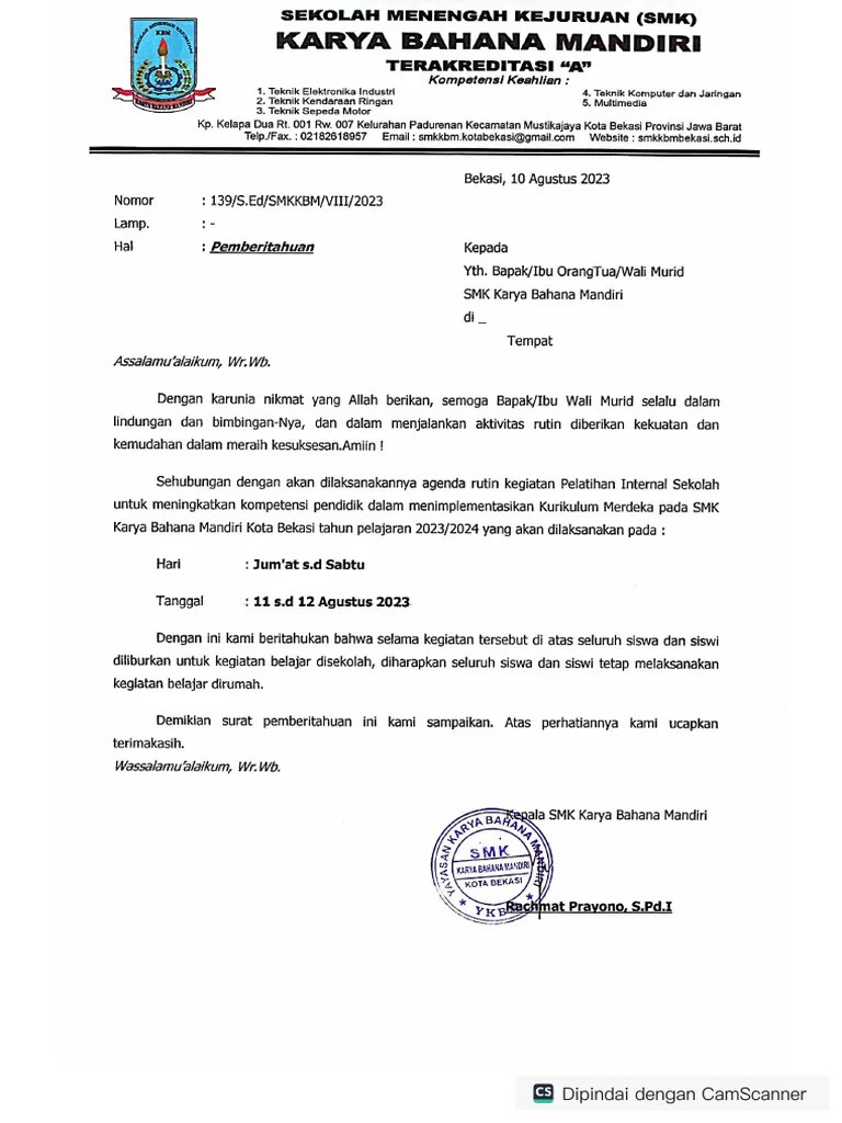 Surat Pemberitahuan Kegiatan | PDF