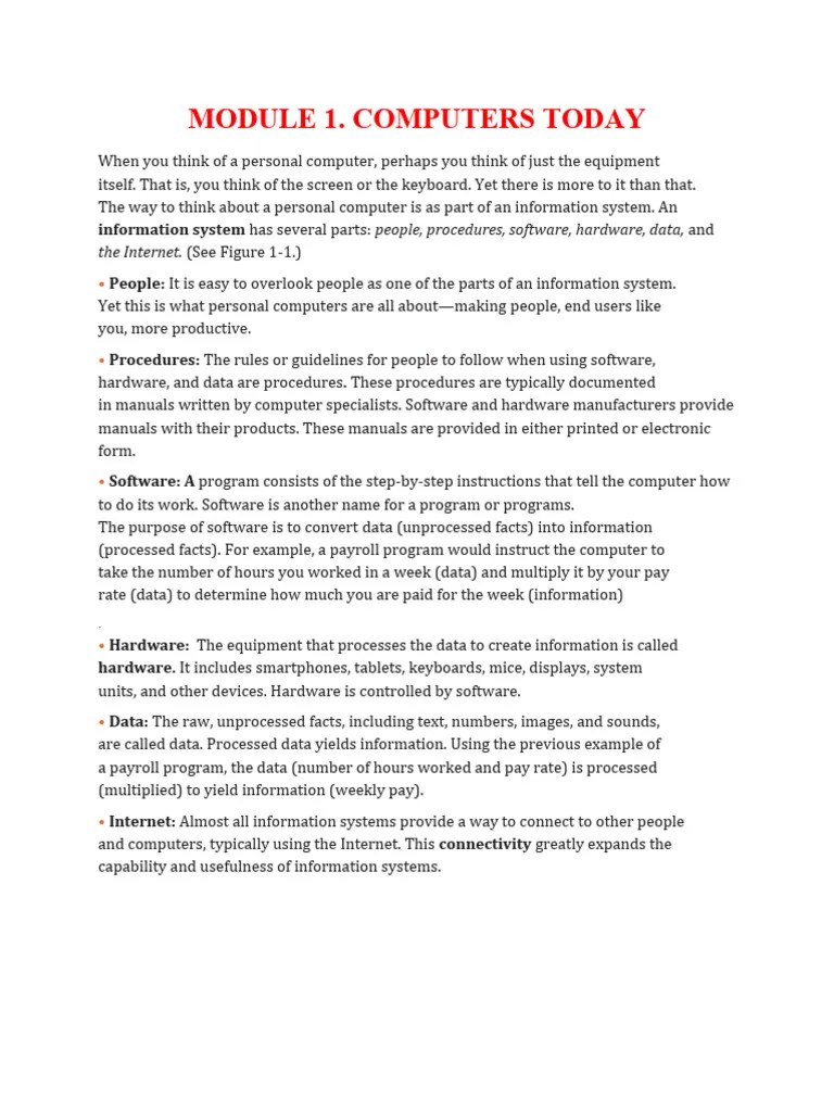 Handout. MODULE 1 | PDF | Personal Computers | Computer Hardware