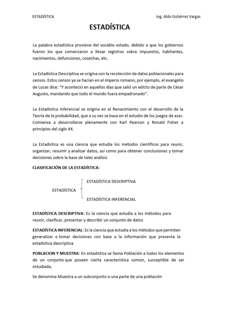 Apuntes De Estadística | PDF | Media | Estadísticas