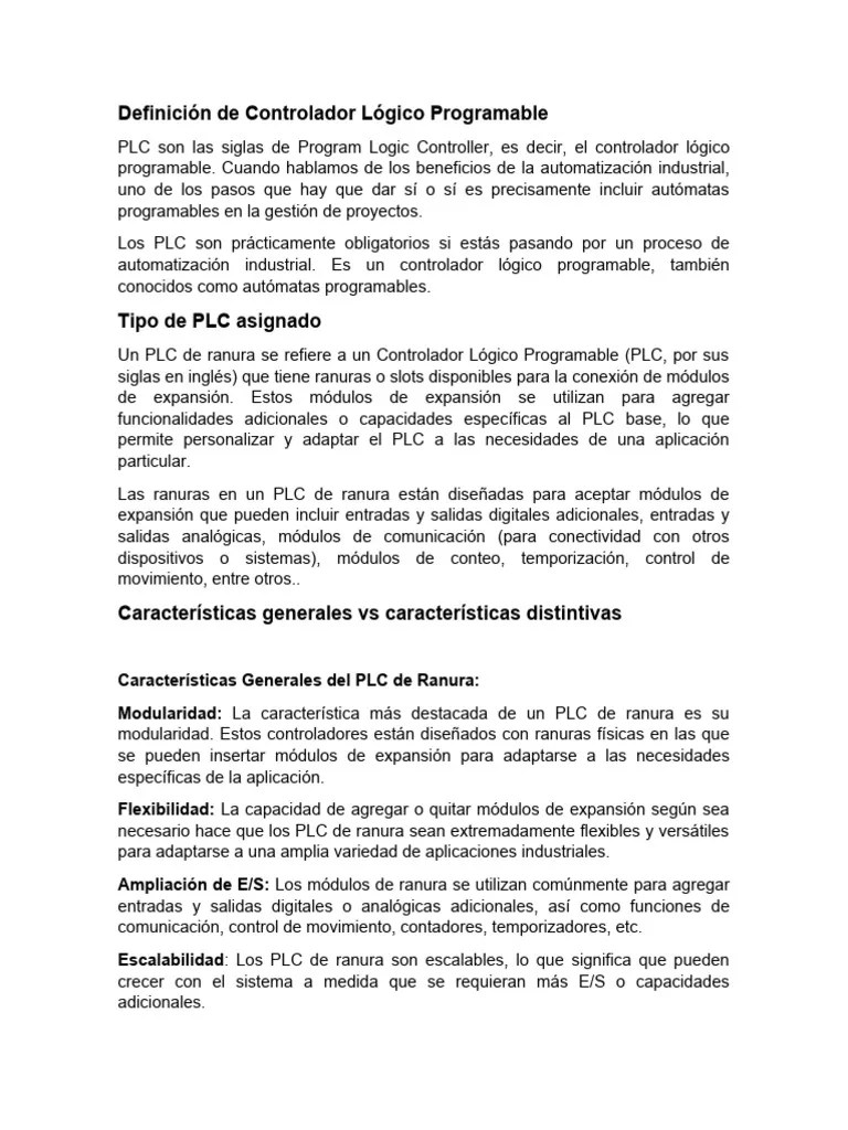 Definición De Controlador Lógico Programable | PDF | Controlador Lógico Programable ...